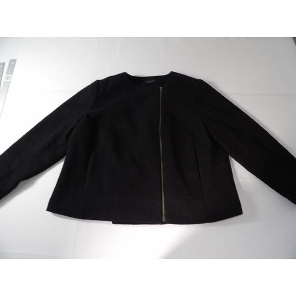 Talbots 16WP Blazer Tweed Black Weave Cotton Cardigan Full Zip Office Career Lin - Picture 8 of 13